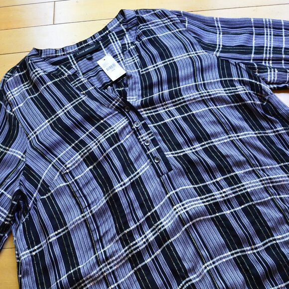 Lane Bryant Plaid Metallic Button Tunic Black 18/20 - Picture 3 of 12